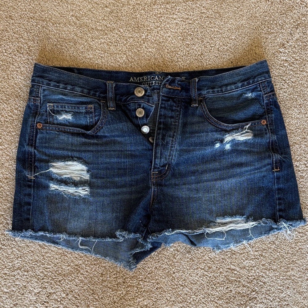 American Eagle Outfitters Women's Ripped Jean Shorts - Dark Blue